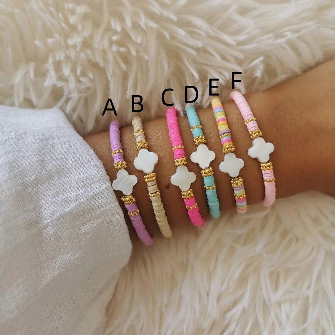 CCGOOD Bracelet for Women Shell Flower Surf Bracelets Handmade Boho Summer Beach Adjustable Stackable Polymer Clay Jewelry