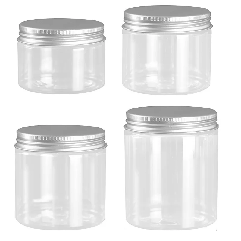 

Silver Aluminum Lid 24Pcs Cosmetic Container Clear Pot 120ml 150ml 200ml 250ml Refillable Portable Plastic Empty Cream Jars