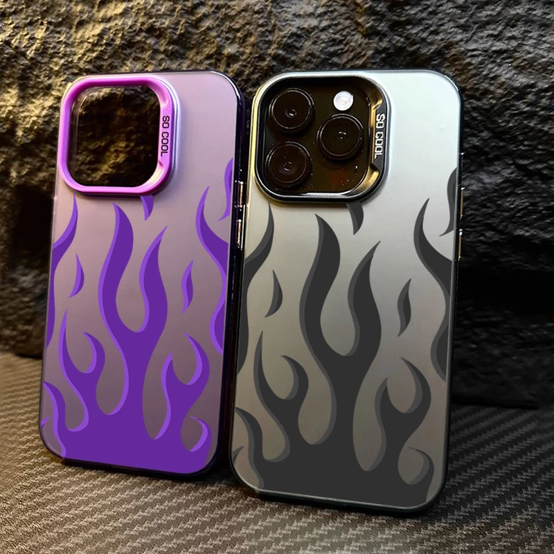 Creative Fashion Flame Fire Phone Case For iPhone 15 14 13 12 16 Pro Max 7 Plus X XR Shockproof Electroplated Lens Bumper Cover