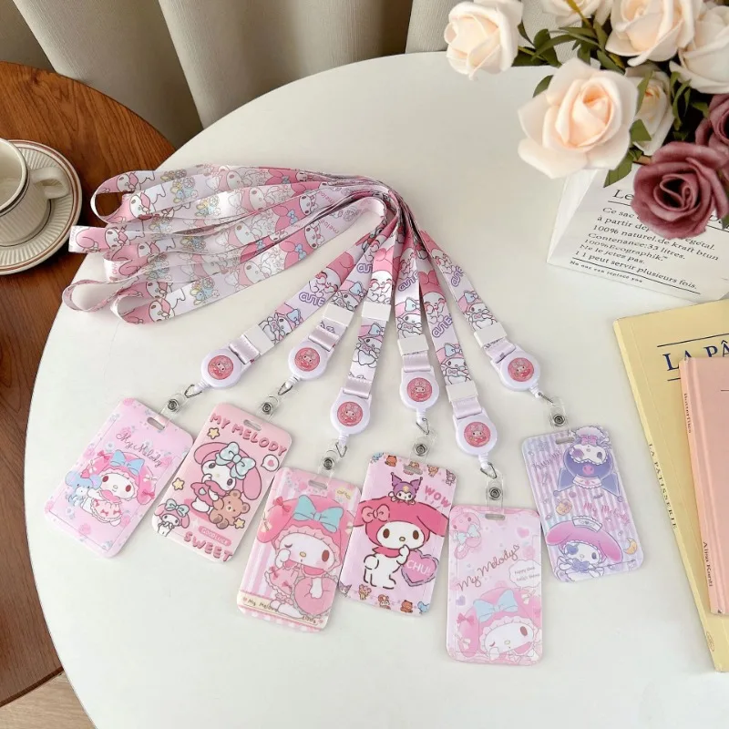 

Sanrio My Melody Credential Badge Holder Cute Cartoon Card Holders Student Campus Lanyard Cards Holder Neck Straps for Kids Gift