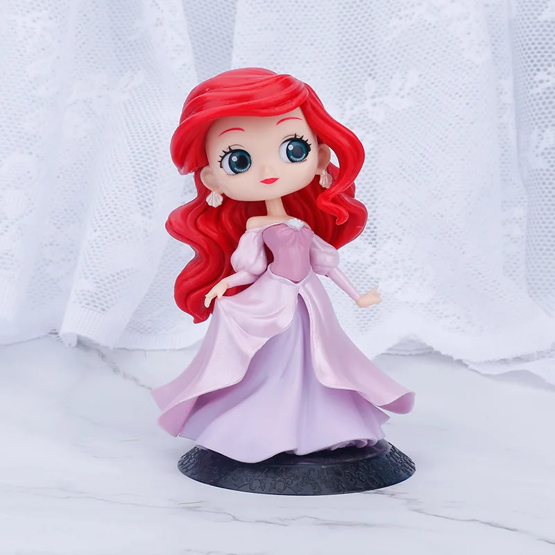 13cm Disney nueva sirena versión Q princesa de pelo largo figura de acción juguete adorno de escritorio Pvc Kawaii decoración de pasteles regalo para niña