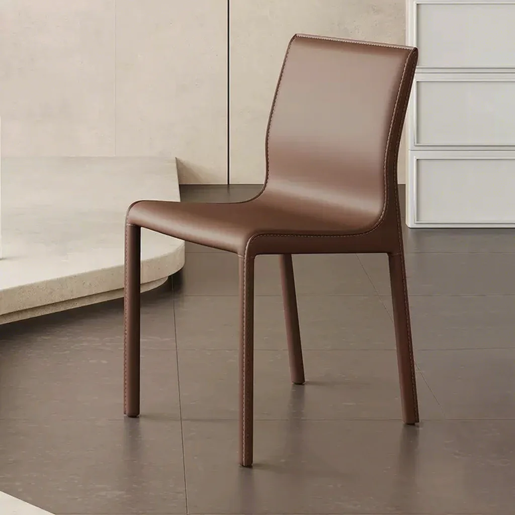 #Italian Minimalist Steel Frame Leather Dining Chair with Backrest High-end Design for Home Hotel