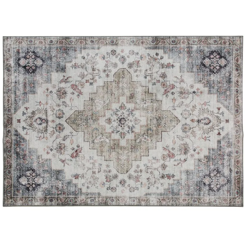 

HOMCOM 4x6 Area Rug, Vintage Machine Washable Rug, Non-Slip Carpet for Living Room, Bedroom, Dining Room, Brown and Green