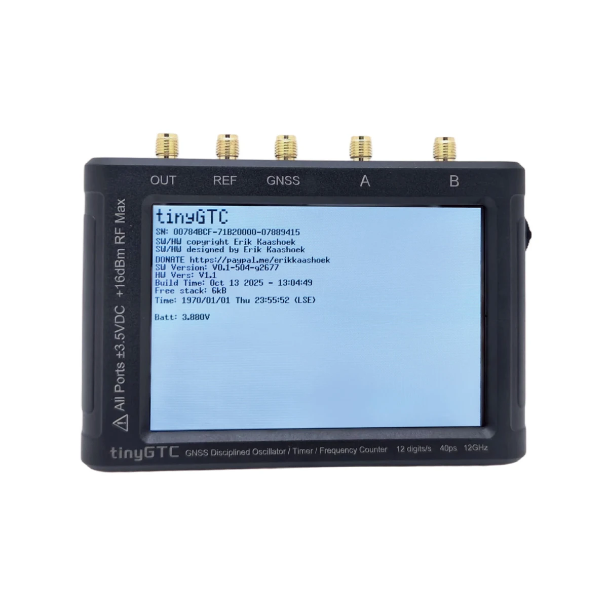 TinyGTC ZC407 ZC412 12-Bit Frequency Counter High Precision Built-in GPSDO 40ps Resolution Portable Handheld
