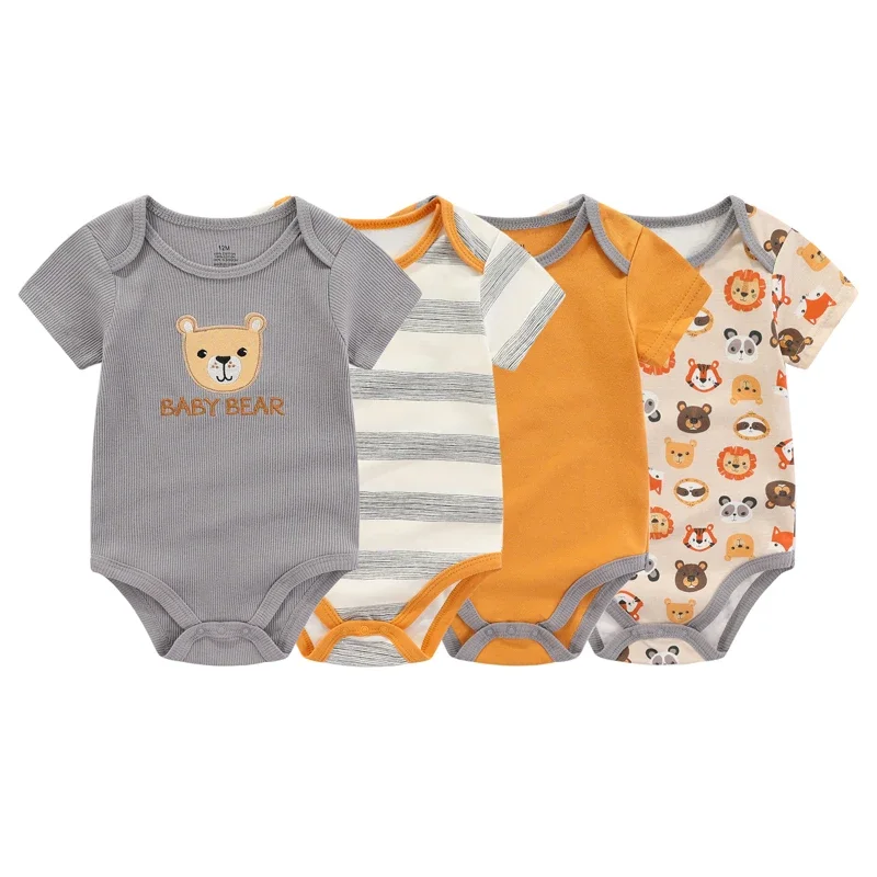 Unisex Baby Bodysuit 4-Packs Baby Boy Girl Short Sleeve Cartoon Cotton Soft Infants Outfit Clothes