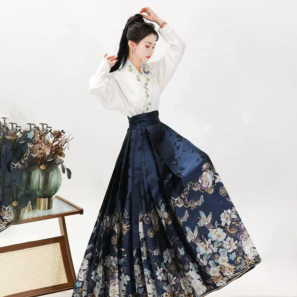 Traditional Chinese Hanfu Shirt Horse Face Skirt Two Piece Set Spring Autumn Suit Hanfu Skirt Mamianqun Dress Women\'s Clothing