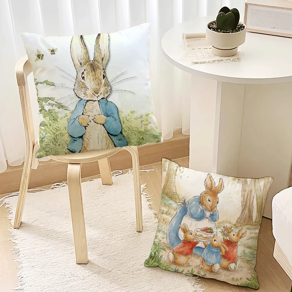 Cartoon p-peter r-rabbit Pillow Case Living Room Accent Couch Back Support Square Lounge Restful Nap Companion ﻿