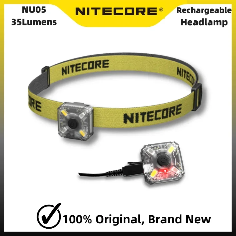 NITECORE NU05 V2 Rechargeable Mini Headlamp Mate 35Lumens Red&white Dual Light Source Built-in Battery Lightweight Flashlight