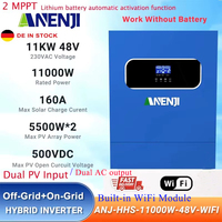 11KW 48V Hybrid Solar Inverter 220VAC Off Grid Tie Inverter Dual AC Output/PV Input Pure Sine Inversor 160A MPPT Solar Charger