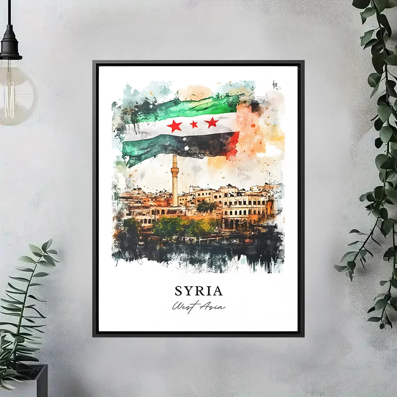 Kaligrafia arabska i flaga Syrii Naklejki ścienne do domu, szafki, drzwi, dekoracji lodówki, naklejki winylowe, plakat