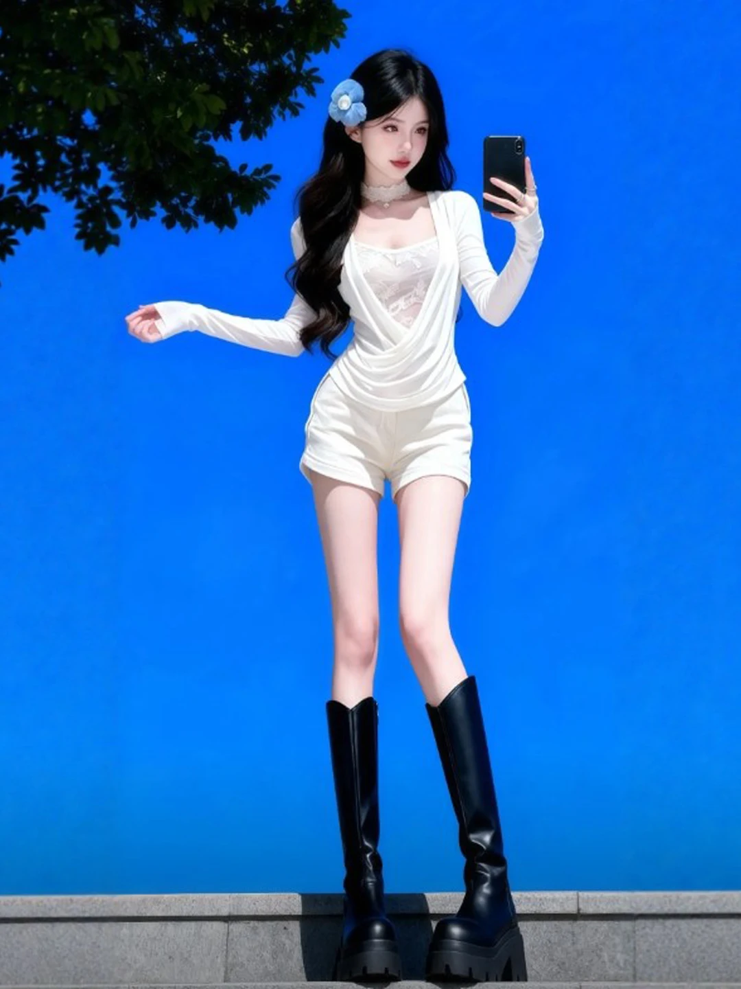 

Slim Fit Long Sve T-irt Ele Waist Cinching Swing Ne Design Comfortable Cotton Spring Faionable Top for Women