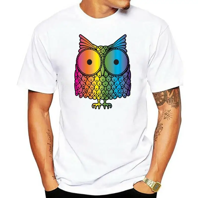 Colorful Owl Mens Animal T-Shirt Graphic Animals Tee For Youth Middle-Age Old Age Tee Shirt