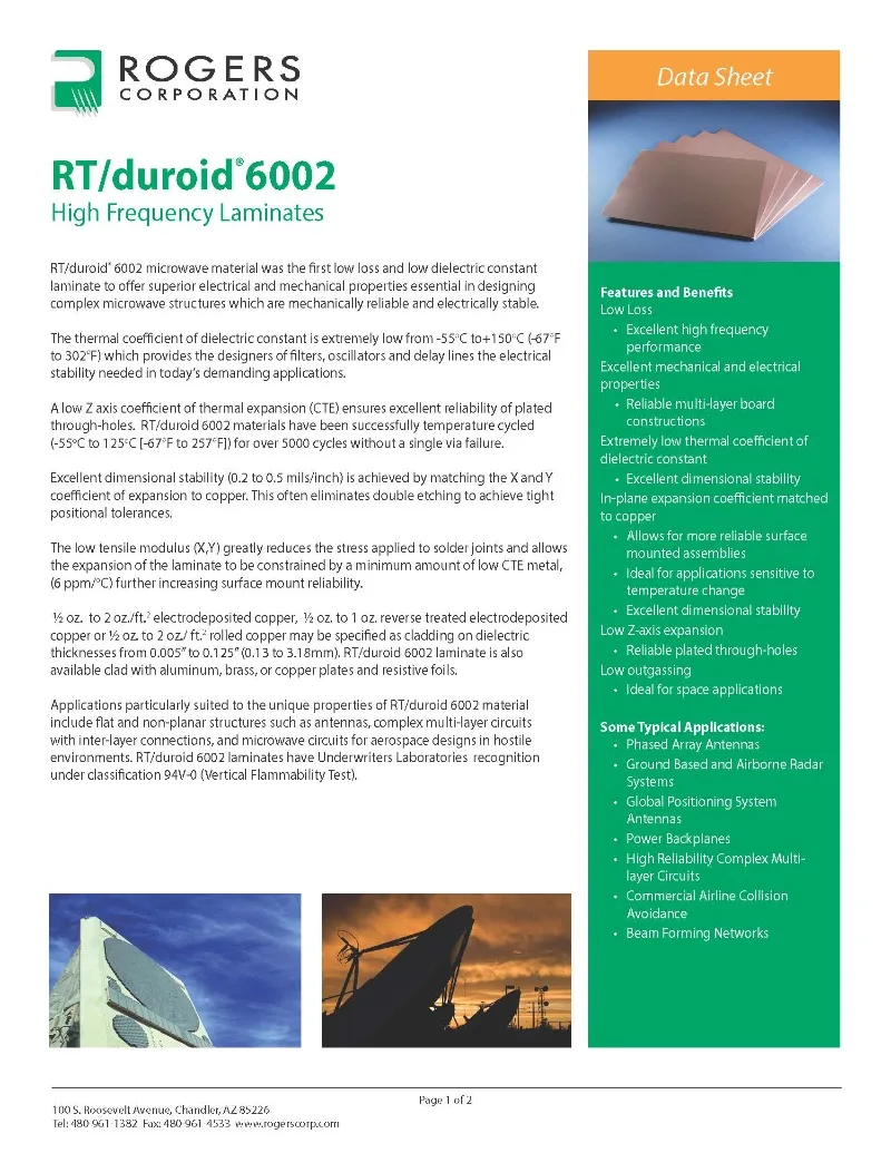 Custom Rogers RT6002 High Frequency Microwave PCB, 2.94 Dielectric Constant 1oz Copper Foil Circuit Board RT/duroid6002