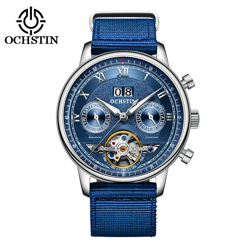 

OCHSTIN Men's Watch Classic Blue Dial Self-Wind Tourbillon Mechanical Skeleton Fashion Wristwatch Male Relojes Relogio Masculino