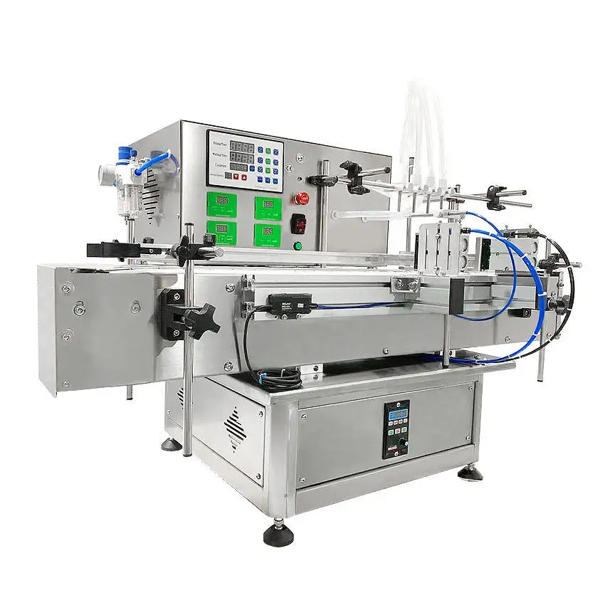 Fully Automatic 4 Heads Small with Conveyor Scale Glass Bottle Vial Beverage Juice Perfume Essential Oil Liquid Filling Machine