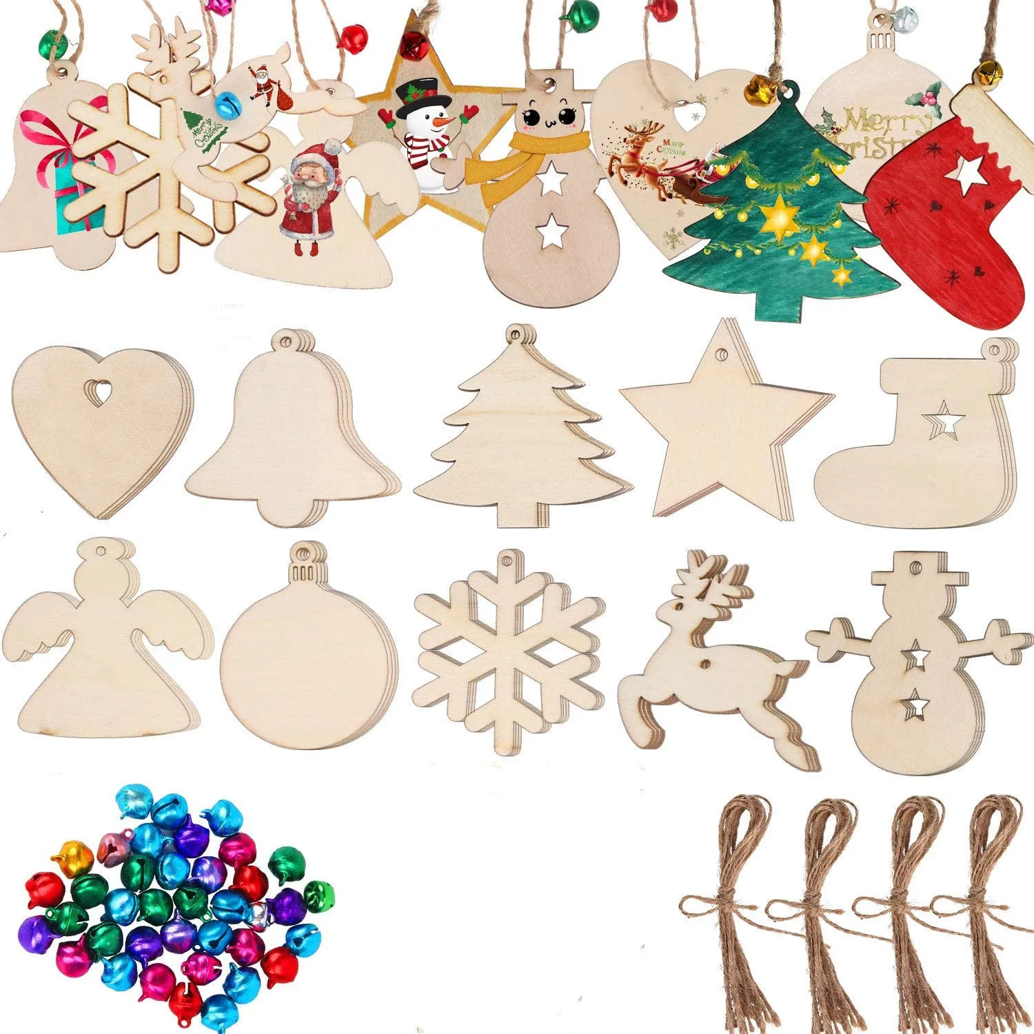 10/20/50Pcs DIY Wooden Christmas Balls Decoration Craft Arts Baubles Tags Hanging Ornament for Home Xmas New Year Kid Gifts