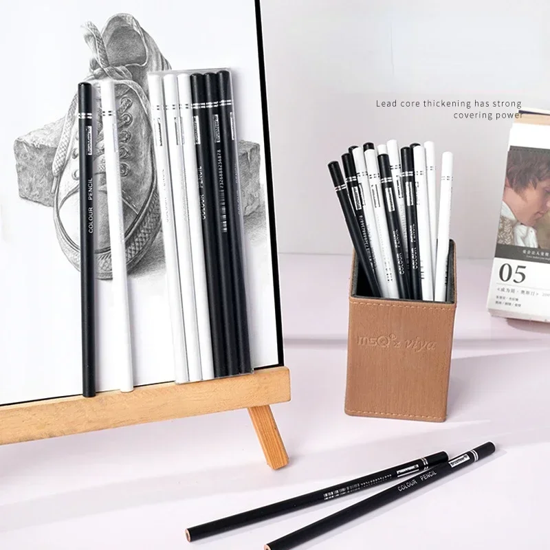 1/6 Pcs Black White Color Pencils Permanent Color Drawing Pencil Oil-based Wooden Colored Pencils For Artist And Beginner Art