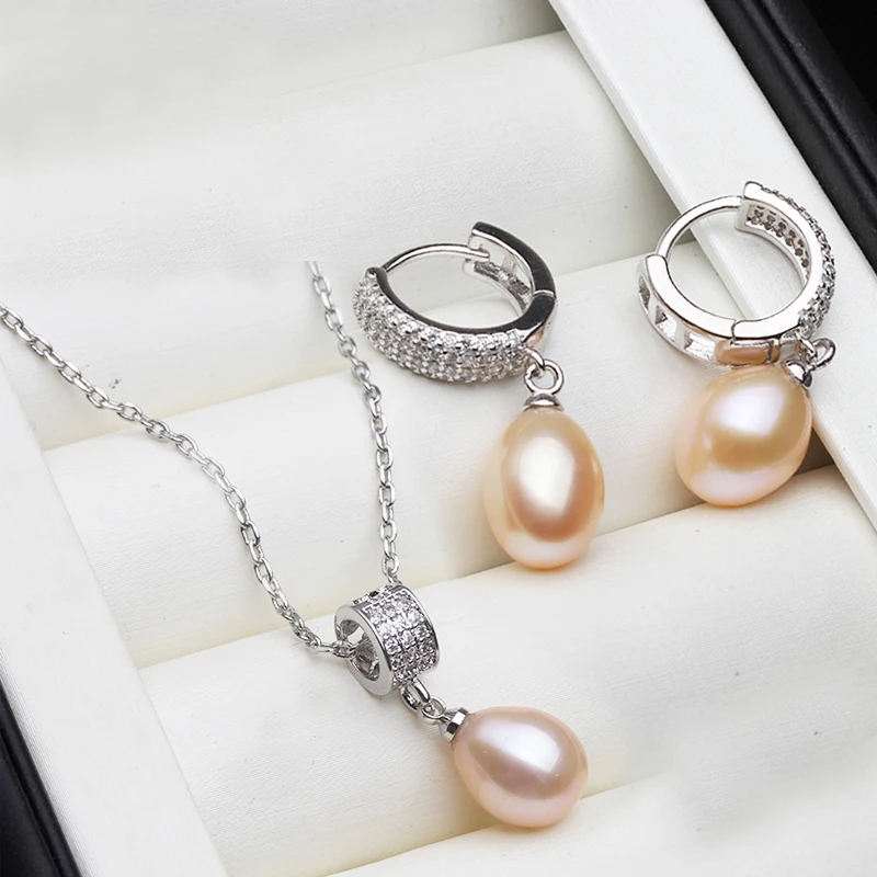 Original-Set mit Halskette und Ohrringen aus natürlichen Süßwasserperlen für Damen, zartes Perlen-Ohrring-Set aus 925er Silber, Mutter-Geburtstagsgeschenk, Weiß – Detail 3