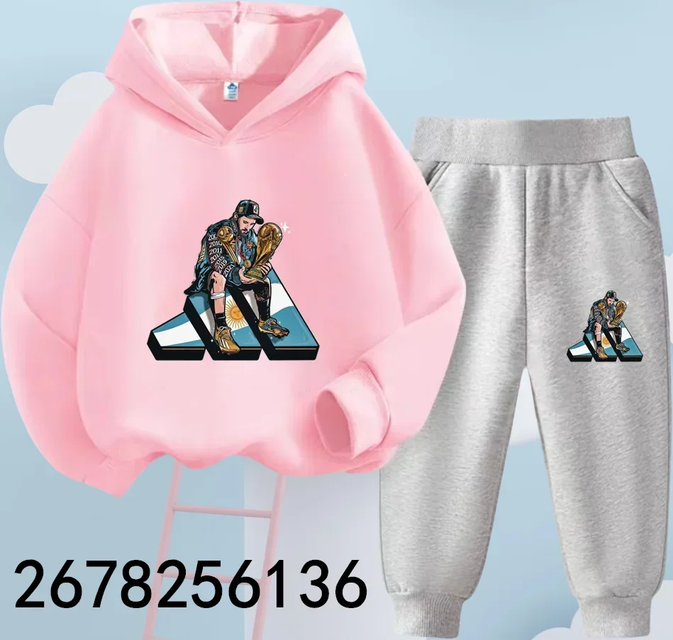 Children's Hoodie Set Plus Sweatshirt Pants Sports 2-piece Set for Boys and Girls Messi Printed Children's Clothing Baby Clothes