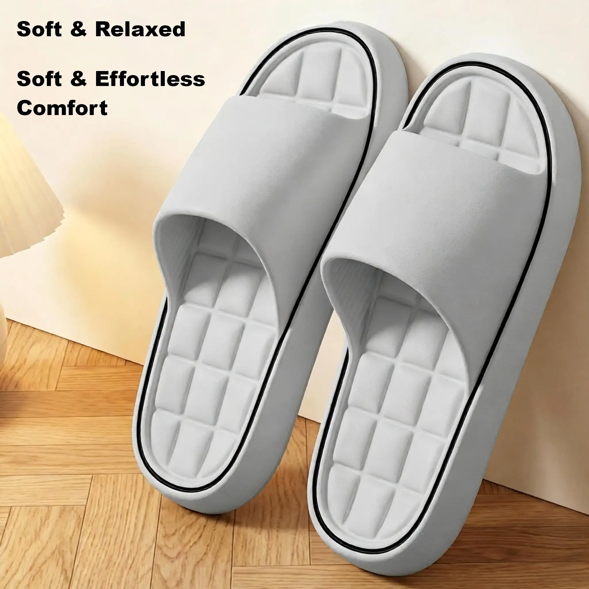 Grid Cushion Support Bathroom Slippers, Soft Bouncy Non-slip Wear-resistant Slides For Indoor & Daily Commute
