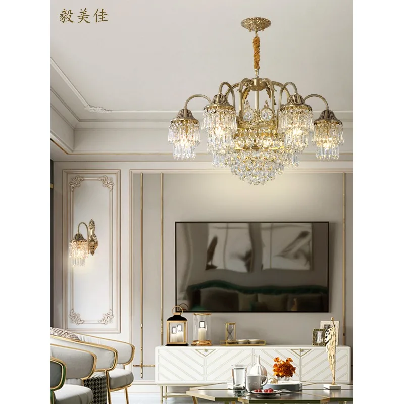 French living room crystal copper chandelier European villa bedroom study luxury atmosphere dining room entry crown full copper