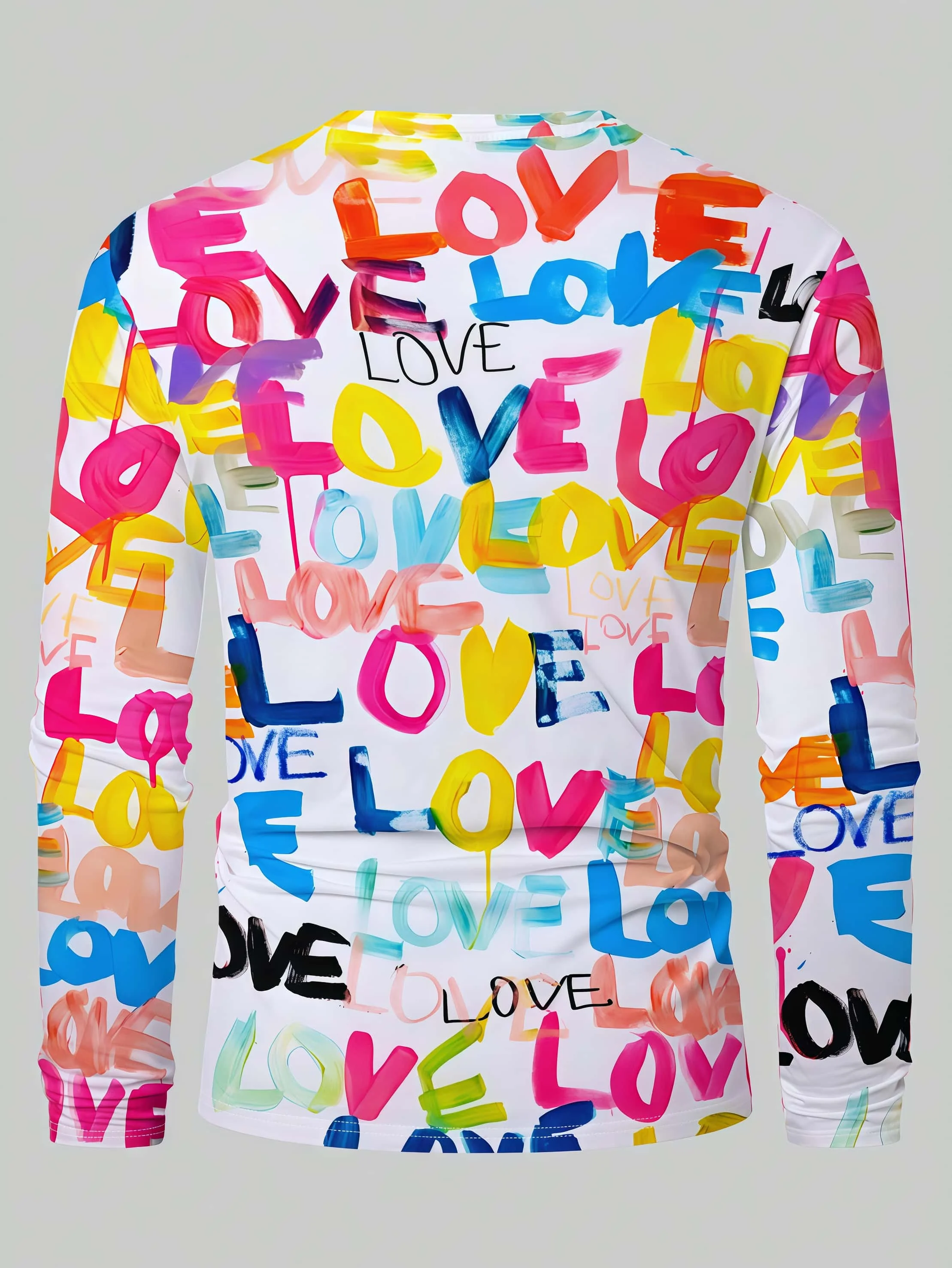 Ins Style Colorful Hand-painted LOVE Text 3D Printed Round Neck Long Sleeved Couple Style Trendy Contrasting Graffiti Versatile view 2