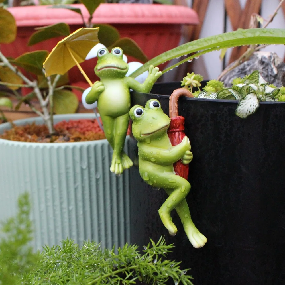 

Simulated Animal Umbrella Frogs Flower Pot Pendant Resin Statue Green Atmosphere Frog Bonsai Hanging Ornaments St. Patrick's Day
