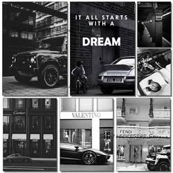 Paris Champs Elysees Street Luxury Racing Art Poster Canvas Painting Modern Nordic Black and White Art Living Room Decoration
