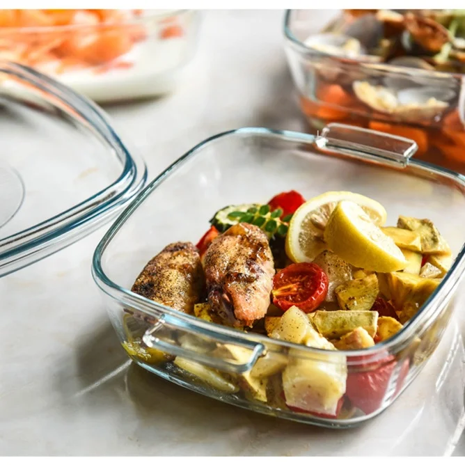 

Квадратная стеклянная чаша с крышкой, устойчивая к высоким температурам для микроволновой печи и духовки, прозрачный горшок из закаленного стекла для взрослых