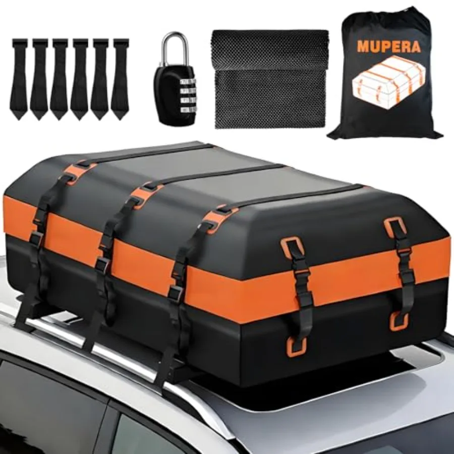 

Car Rooftop Cargo Carrier 20 Cubic Feet Waterproof PVC Roof Rack Cargo Carrier with Anti-Slip Mat Combination Lock Storage Bag