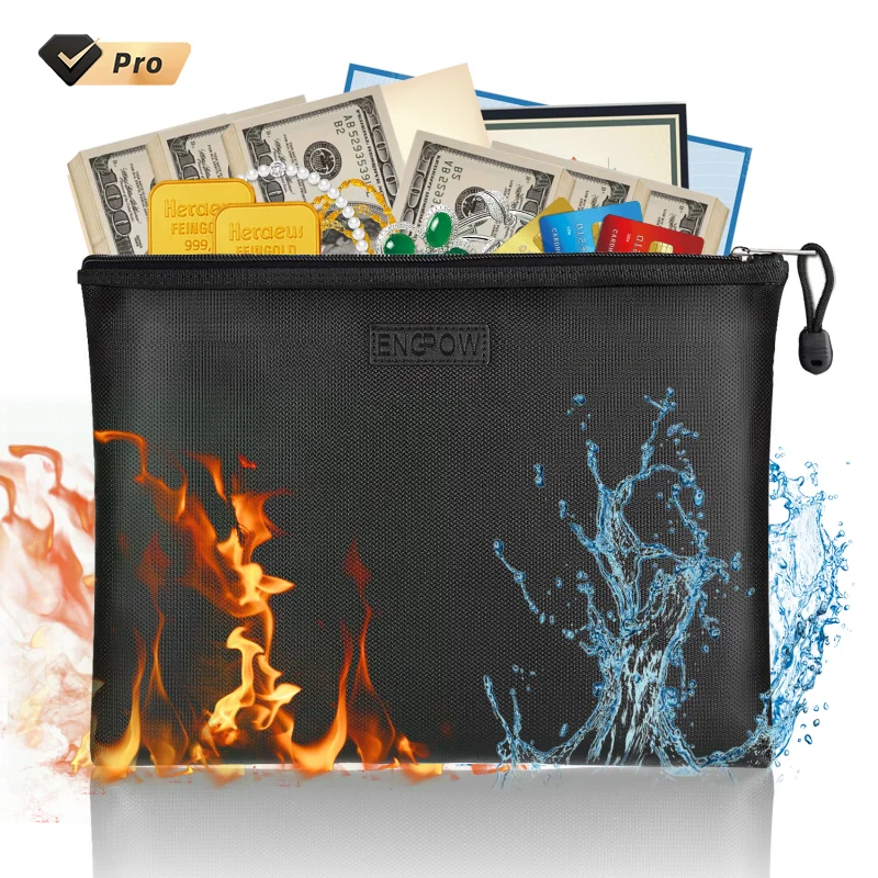 ENGPOW 2023 New Hot Selling High Quality Fireproof Water Resistant Document Card Cash Bag with Zipper Horizontal Zipper Bag