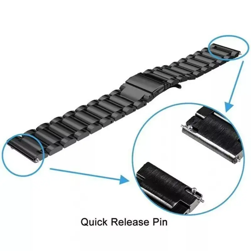 18mm 20mm 22mm 24mm Stainless Steel Three Beads Black Straight End Smart Watch Band Strap for Samsung Galaxy Seiko Bracelet