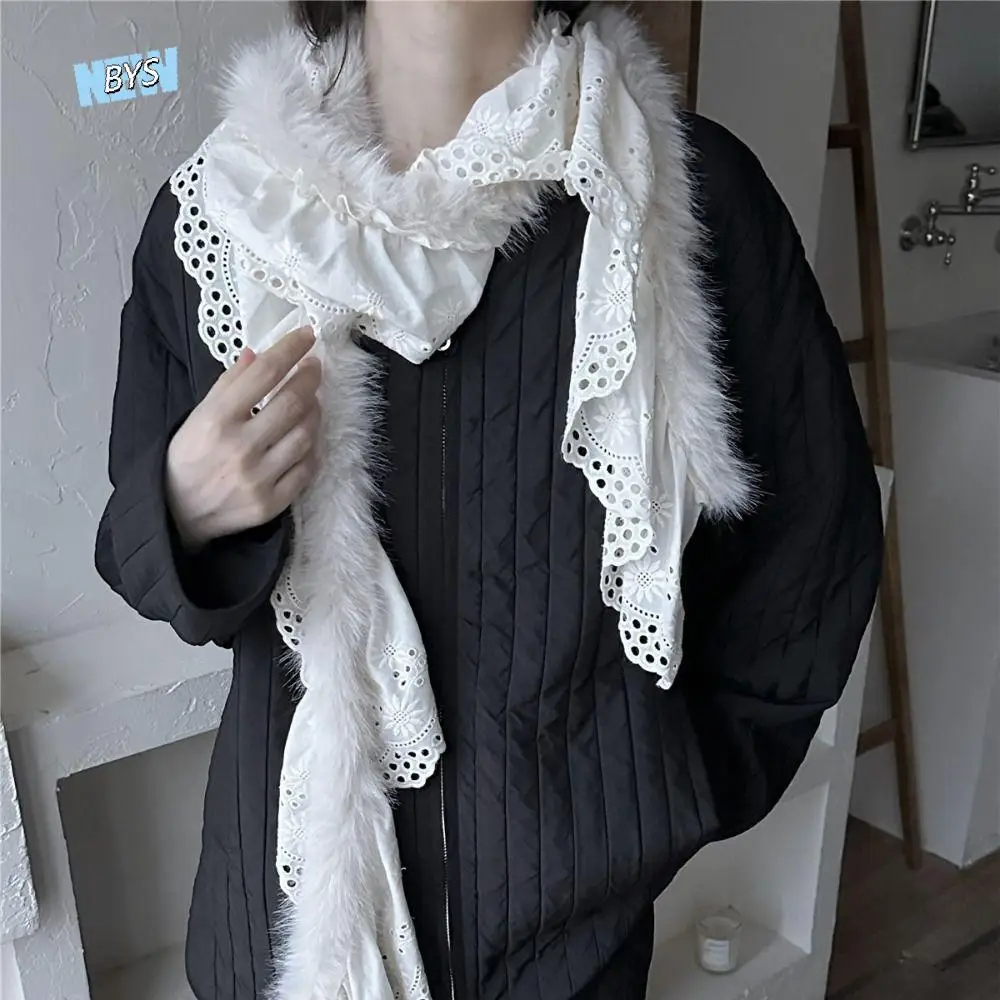 

Simple Y2k Lace Scarf Thicken Spicy Girl Plush Shawl Korean Style Solid Color Winter Scarves Girl