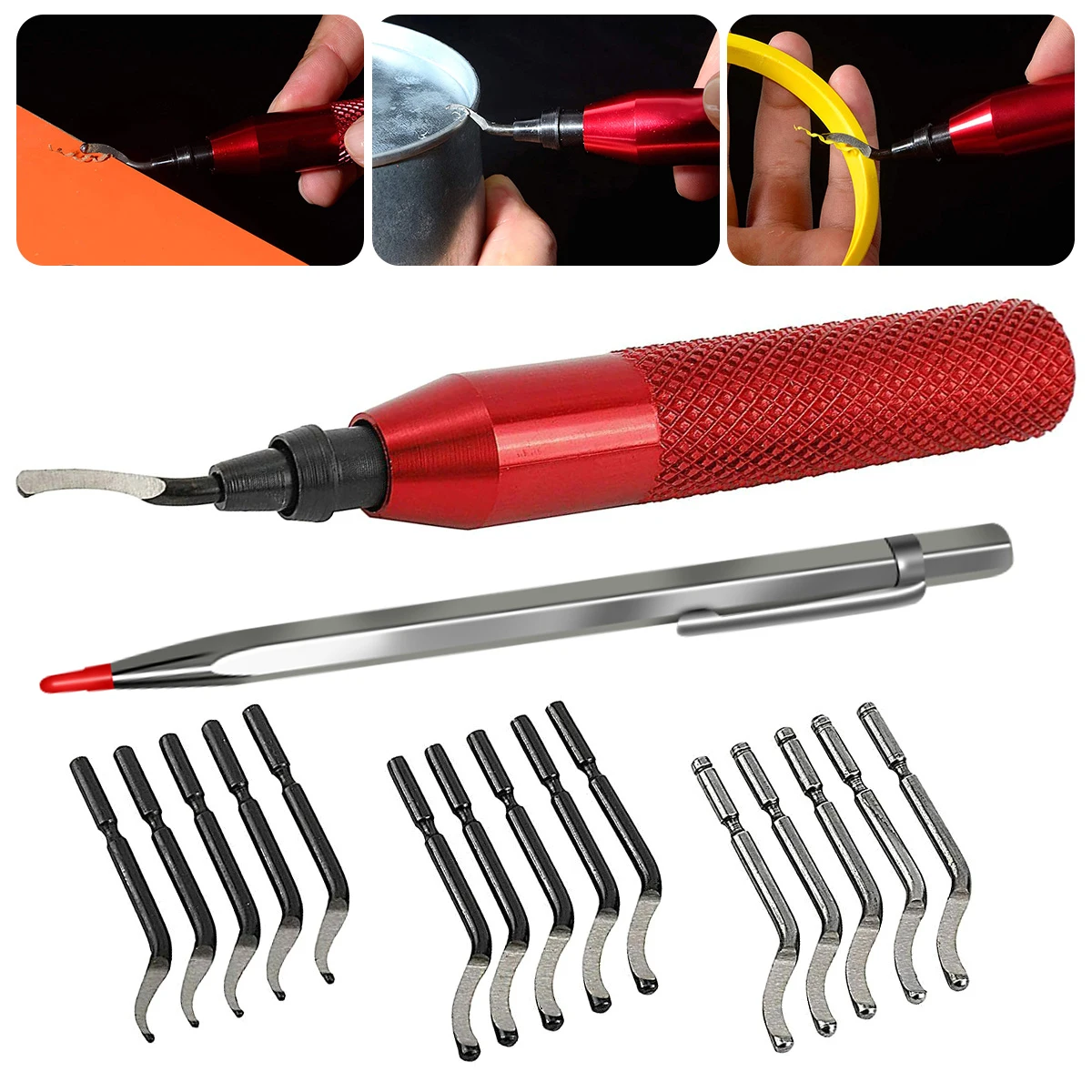 Deburring Tool Kit Trimming Knife Scraper Edge Deburring Head Cutters Set Burr Remover Hand Tool For Wood Plastic