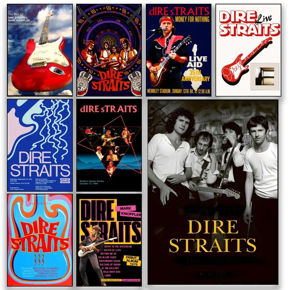 Music D-Dire Straits Classic Rock Band Retro Poster HD Wall Decor for Bedroom Living Room Dorm Bar Cafe Office Gift