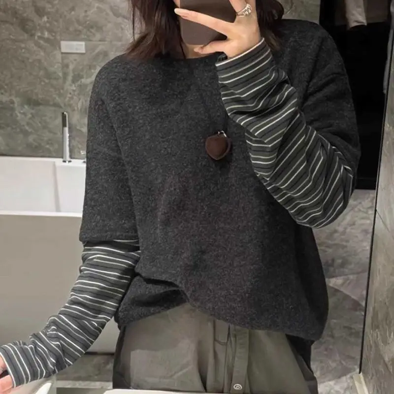 Women's Thickened Flocking Velvet Striped Long Sleeve T-Shirt Base Shirt Top Autumn Winter New Style Korean Version Casual Wear