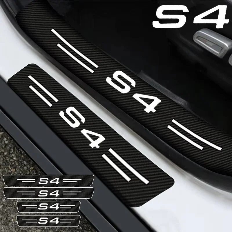 Car Door Sill Protector Sticker Carbon Fiber Threshold Strip For Audi S4 Logo Rear Trunk Bumper Guards Decorative Accessories