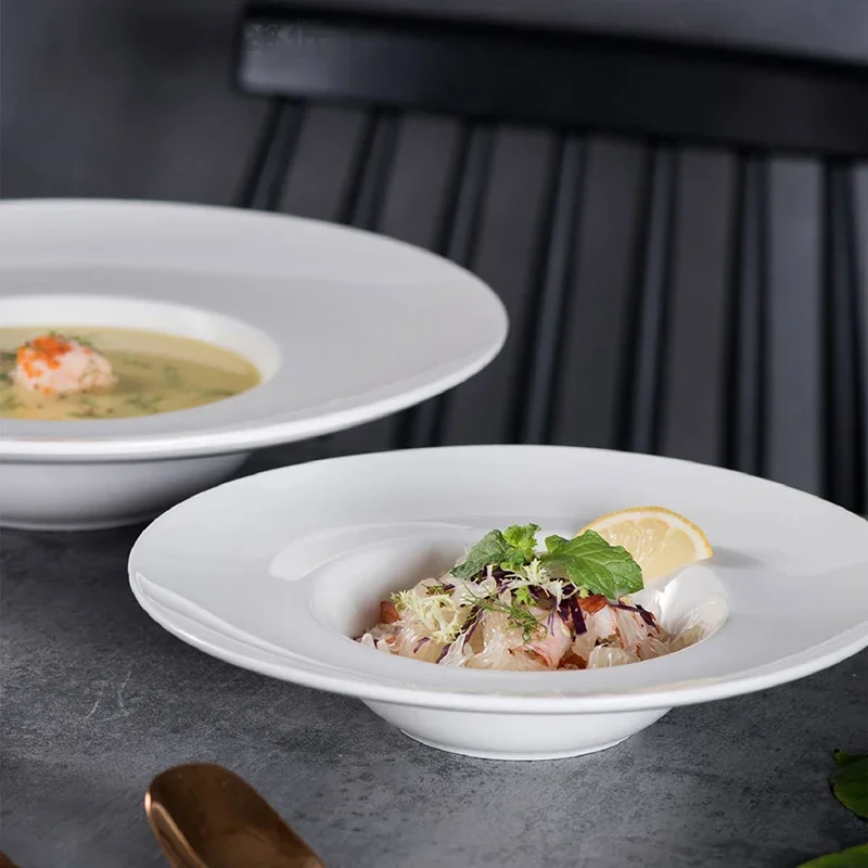 

Deep Ceramic Dinner Plate, Wide Rim Pasta Plates, Simple White Bowls, Household Tableware G9W7P3