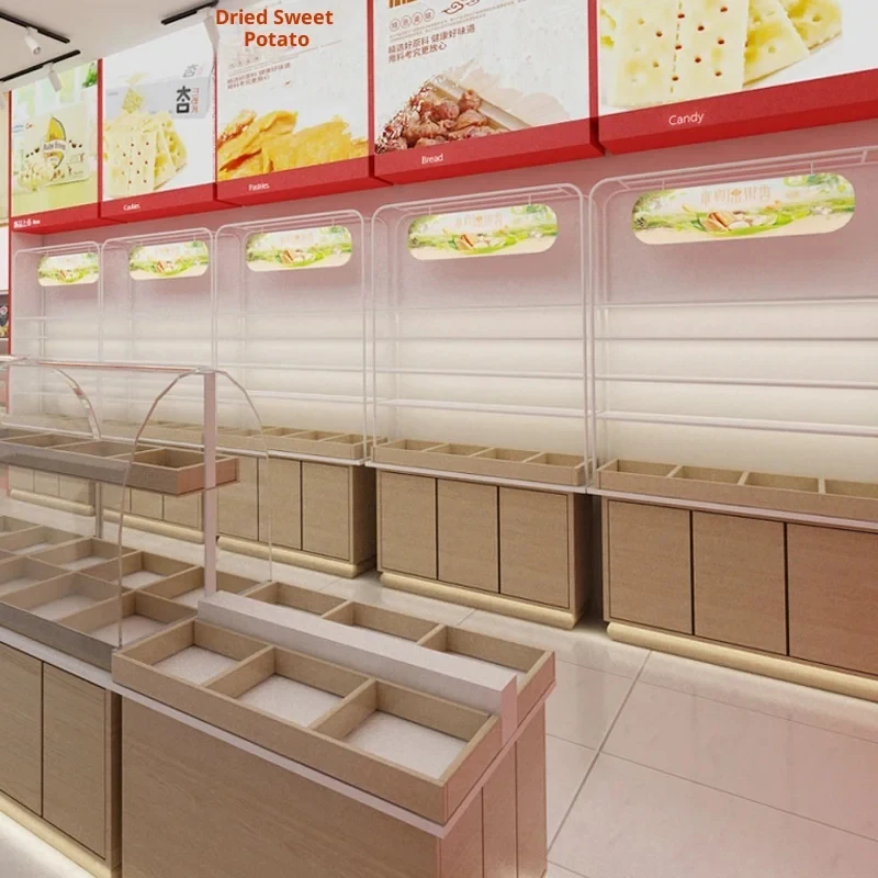 custom.Shop Design Custom Dried Fruit Fried Shelf Supermarket Snacks Candy Cake Display Cabinet Nut Island Display Cabinets