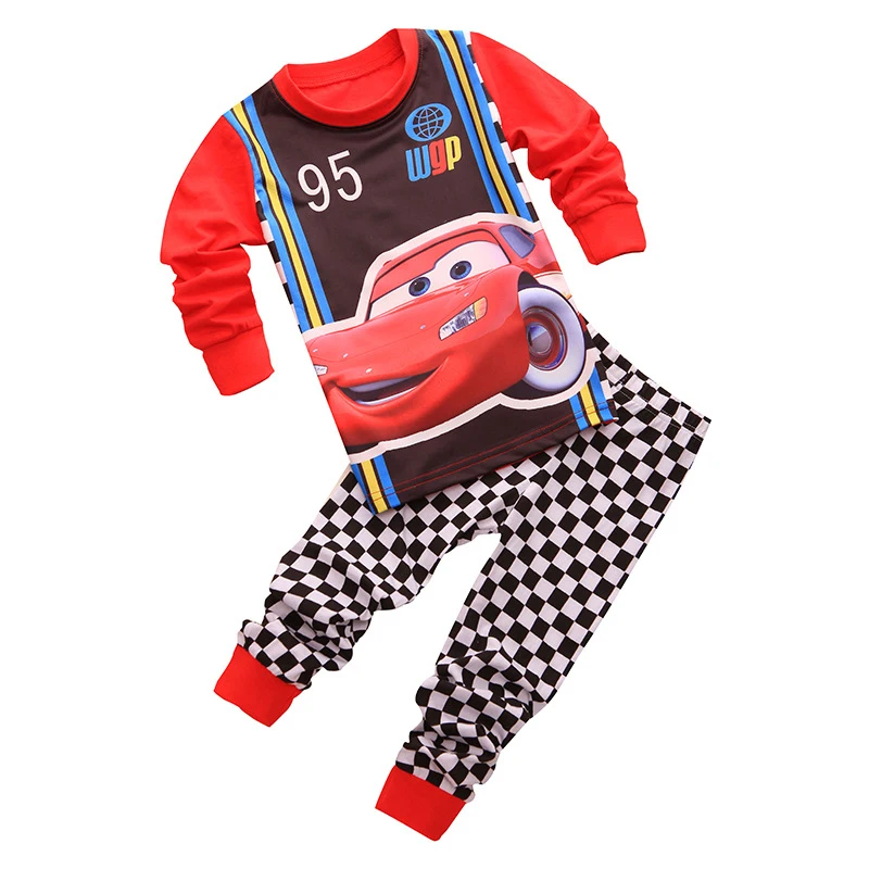 Conjuntos de pijamas para niños y niñas, ropa de algodón con estampado de Rayo Mcqueen, camiseta de manga larga y pantalones de dibujos animados, 95