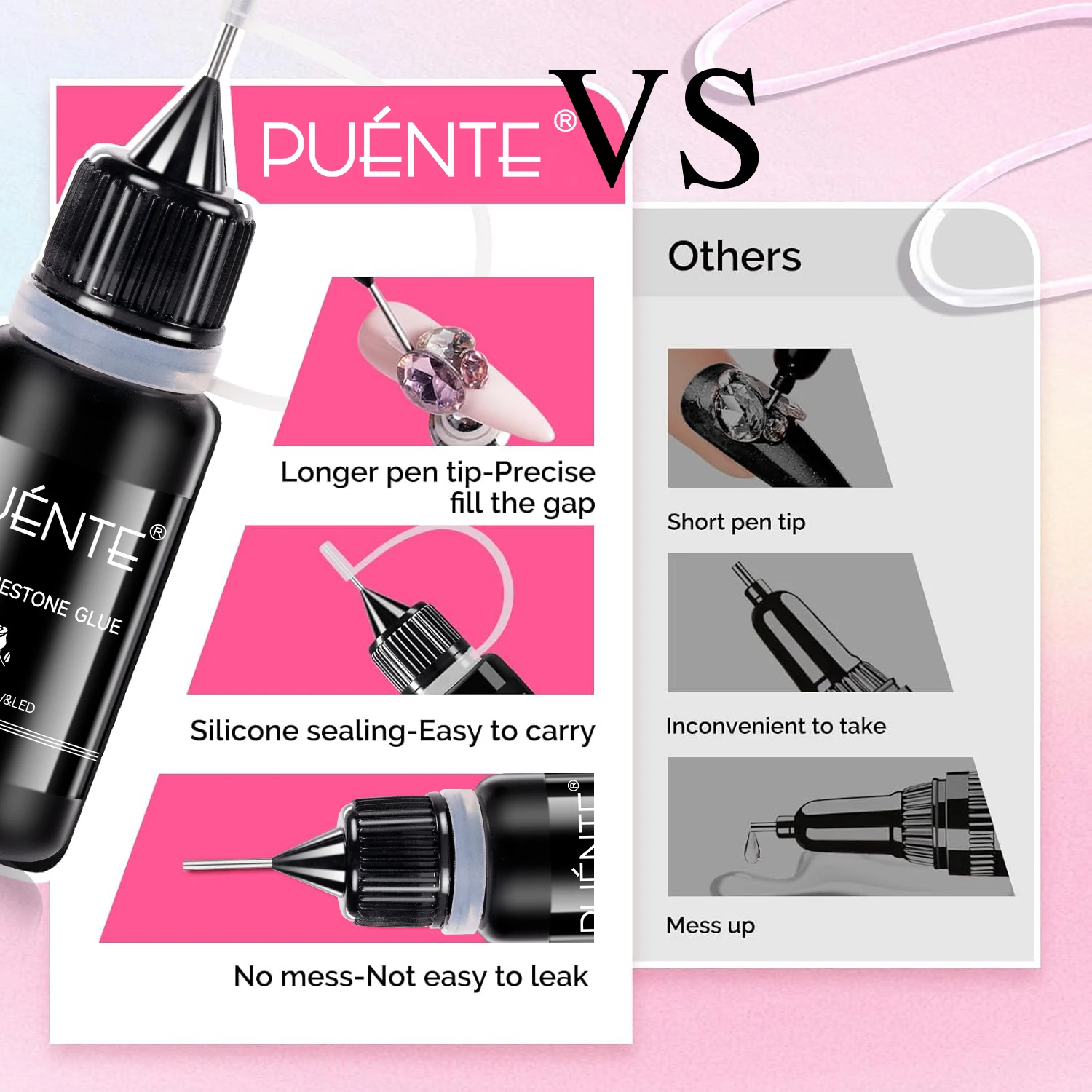 PUENTE مسمار حجر الراين الغراء سوبر لزجة الأحجار الكريمة حافة ختم جيل للأظافر لتشكيل ثلاثية الأبعاد مسمار الفن الديكور نقع قبالة UV هلام الورنيش