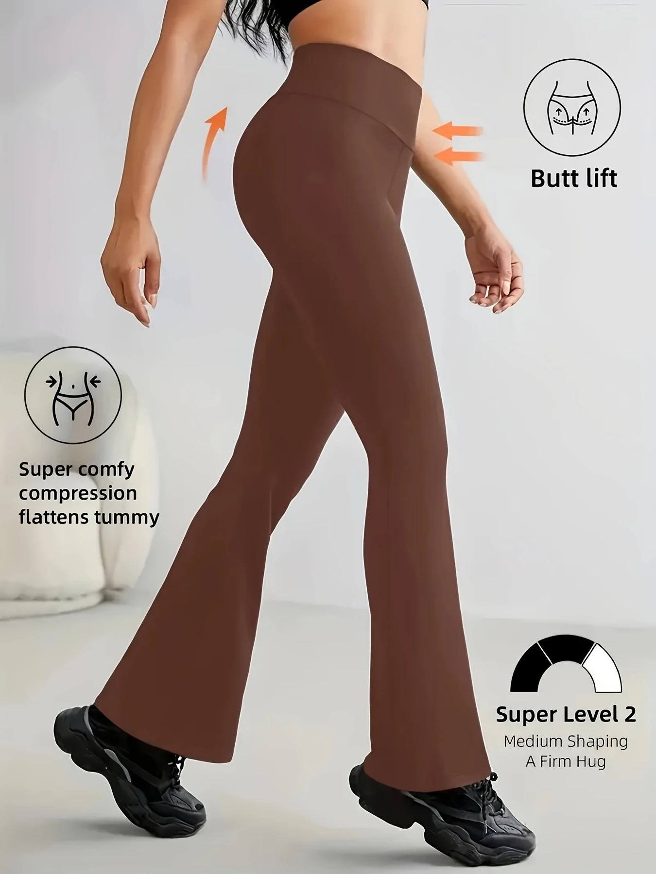 Ladies High Waist Flare Leggings Tummy Compression Butt Lifting Yoga Pants Stretch Bootcut Trousers For Gym Workout Sports Daily