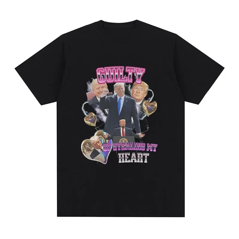 Funny Donald Trump Mugshot T Shirt Guilty of Stealing My Heart Trump T-shirts Men's High Quality Casual 100% Cotton Soft T-shirt