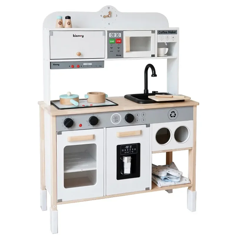 Kitchen toys Sound and light out of the pool Wooden simulation Play house Refrigerator Microwave oven 3-6 years old Simulation