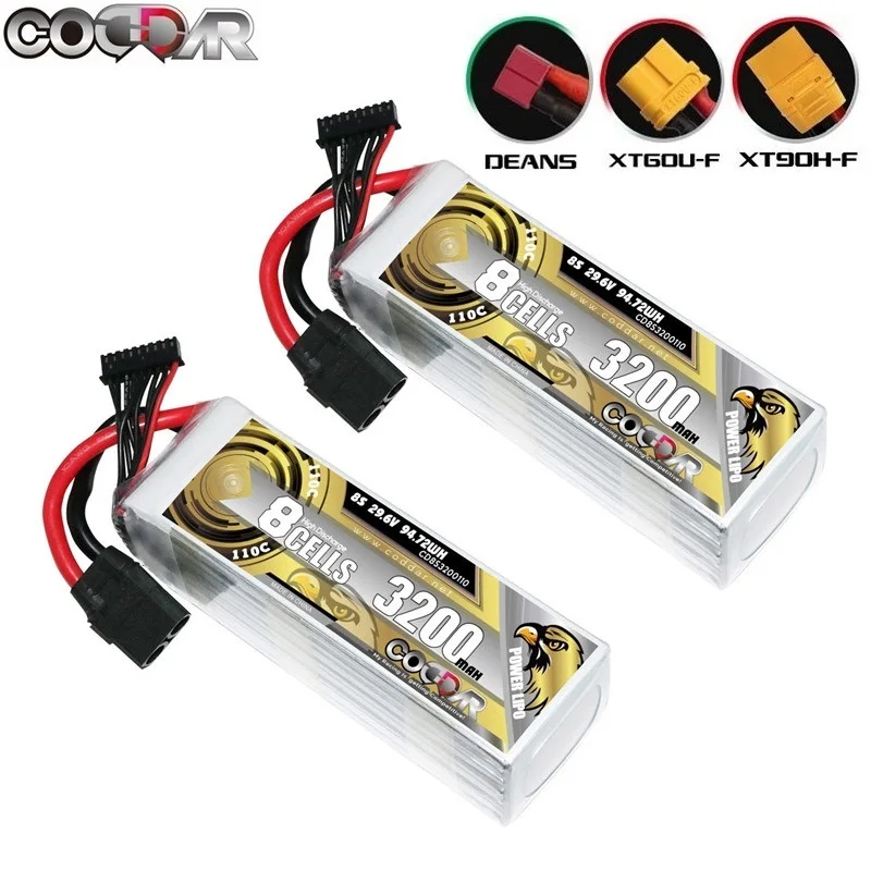 

CODDAR 3200mAh 8S 29.6V Lipo Battery 110C FPV Drone Power For Frame Helicopter Plane Car Accessories 29.6V Rechargeable Battery