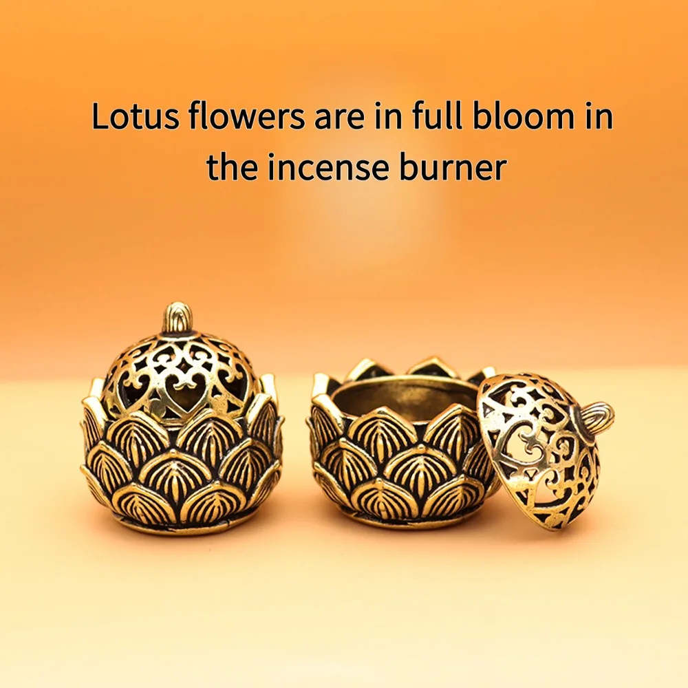 Mini Copper Lotus Incense Burner Creative Outdoor Temple Decoration Car Mounted Portable Wealth Attracting Ornament