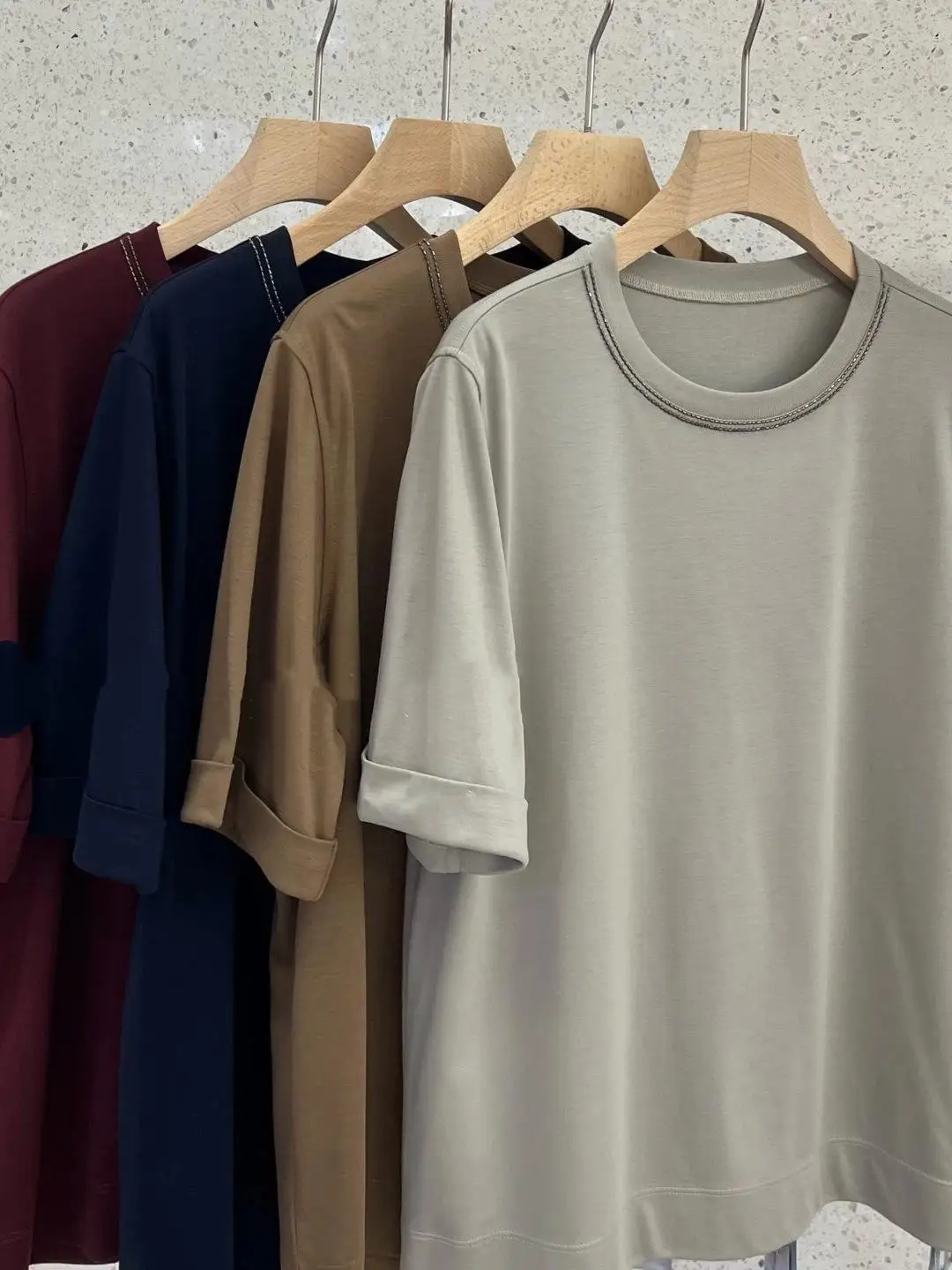 

Summer chain round neck casual commuting versatile short sleeved T-shirt top for women