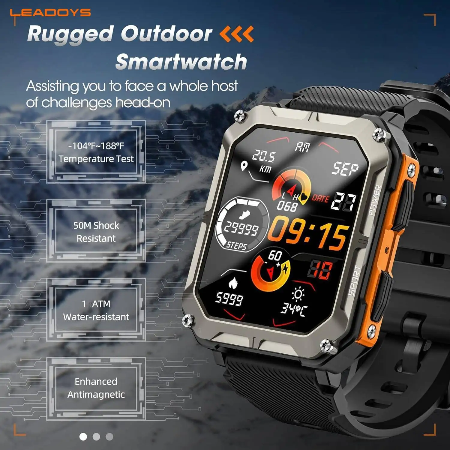 LeadoysNew ساعة ذكية 1.83 بوصة HD عرض ساعات رجالية خارجية مع إضاءة الطوارئ بلوتوث دعوة مقاوم للماء ساعة ذكية