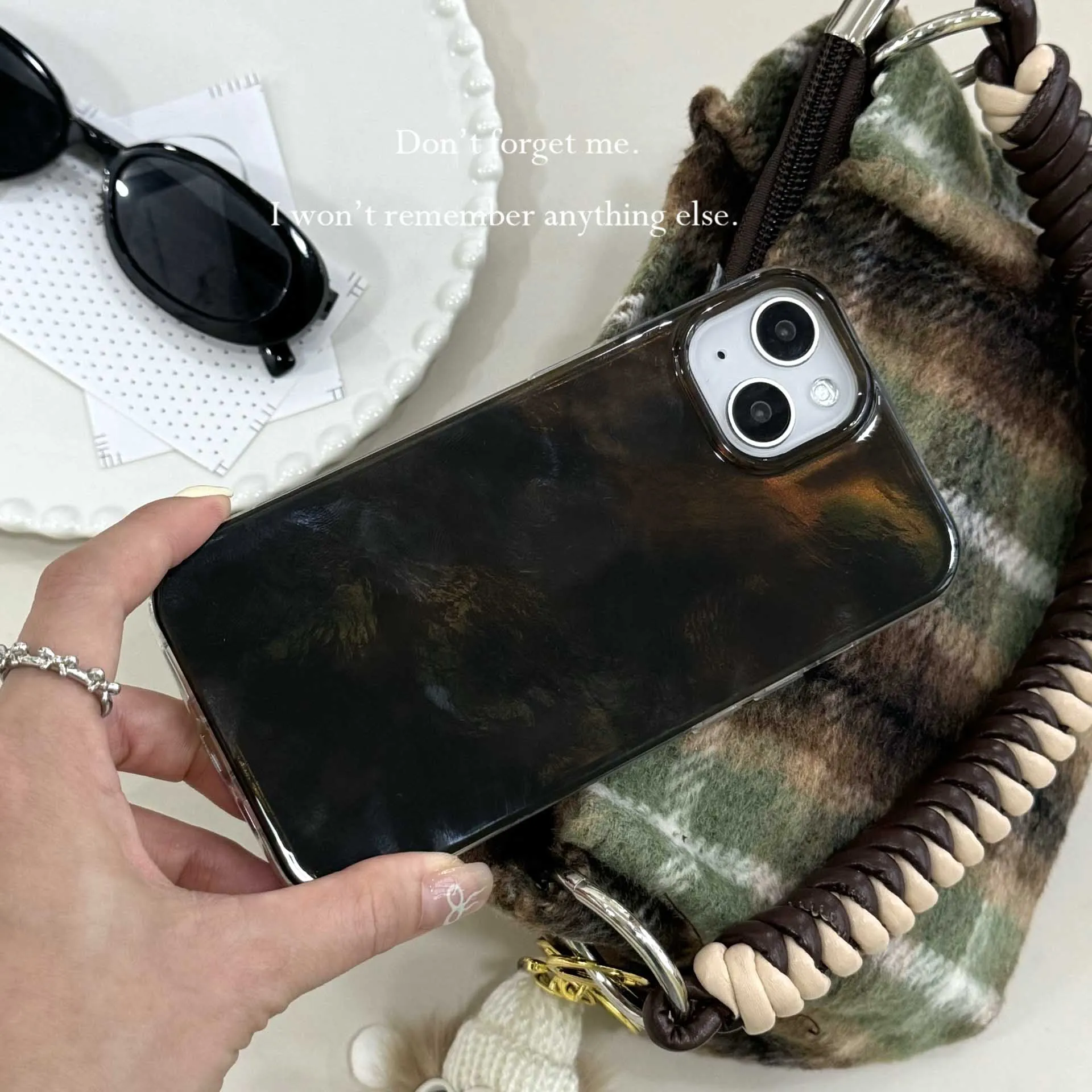 Dark Green Brown Motting Autume Winter Cover For Iphone 16Pro 14ProMax 15Pro 13ProMax 16 12 13 14 15 Pro Max Simple Phone Case