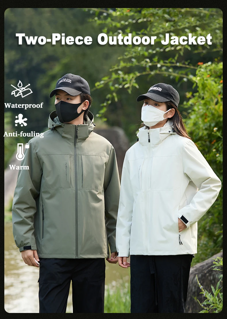 LNGXO 3-in-1-Winterjacke, Unisex, wasserdicht, winddicht, warm, Windjacke, austauschbare Fleecejacke, Wandern, Klettern, Camping – Detail 2